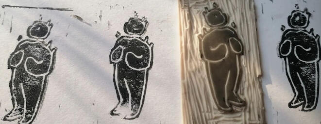 'dan', original character Lino cut & Ink