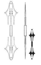 Orthographic illustrations for a fantasy weapon, based off a brief. Photoshop (2022)